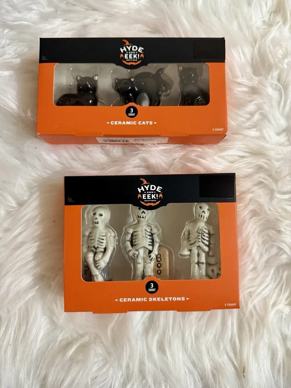 Hyde & EEK Halloween 3pc Ceramic Mini Mantle - TWO SETS - Black Cats-Skeletons